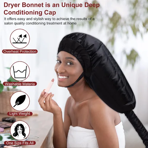 Vista 5 de Accesorio para secador de pelo para mujer: gorra de acondicionamiento profundo ajustable extra grande para cabello rizado natural, uso doméstico