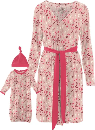 Vista 4 de KICKEE - Bata de descanso de longitud media con estampado para mujer, juego de bata con canasta, viscosa súper suave de bambú