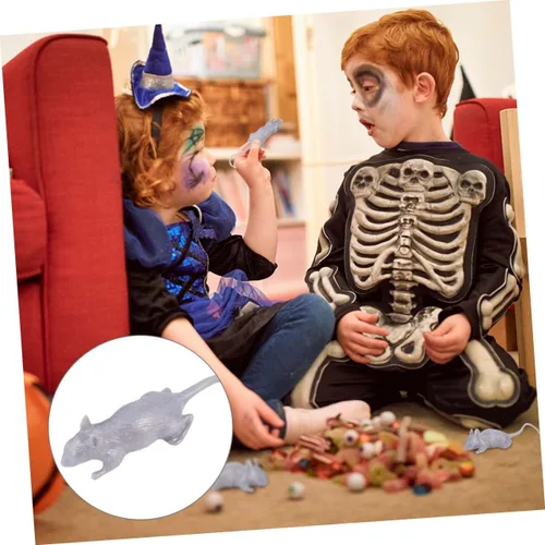 Vista 4 de 10pcs Halloween Simulation Plastic Fake Mice Tricky Decorations for Indoor Outdoor Party Scary Prank Props Lightweight Reusable Gray