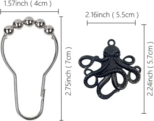 Vista 5 de Juego de 12 ganchos decorativos de acero inoxidable para cortina de ducha de pulpo, para el hogar, baño