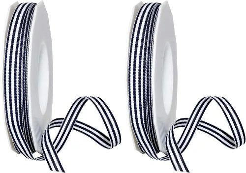 Vista 2 de Morex Ribbon, Rayas de grogrén, 3/8 pulgadas por 20 yardas, azul marino
