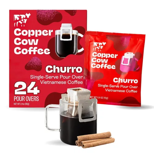 Vista 12 de Copper Cow Coffee Café vietnamita premium para verter sobre una sola porción Paquete variado de Best Brews (incluye 5 cafés), negro clásico
