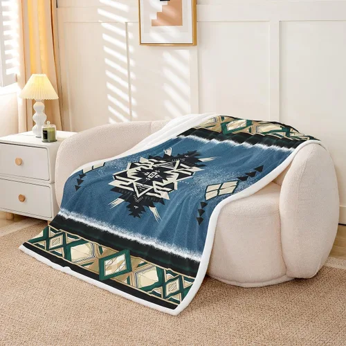 Vista 3 de Manfei Manta azteca nativa americana para decoración de habitación de niños y niñas, manta retro tribal geométrica bohemia para sofá, manta de forro