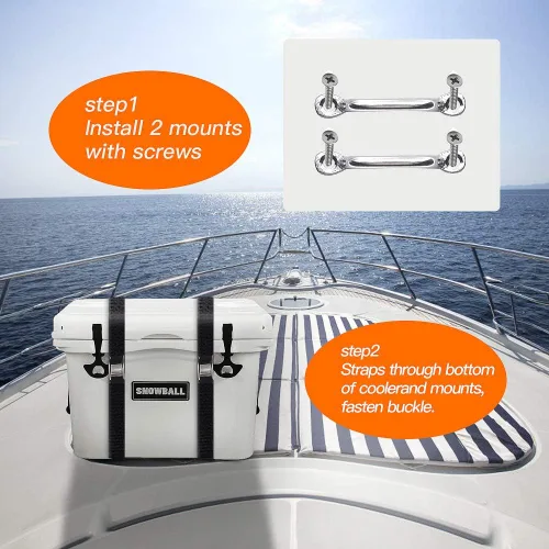 Vista 4 de Cooler Tie Down Kit SS 316 Cam Buckle Correas de amarre para Yeti RTIC y otros enfriadores universales, correas de amarre más frescas seguras