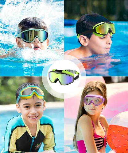 Vista 7 de NSSIW Gafas de natación para niños, antiniebla, sin fugas, con clip para la nariz, tapones para los oídos para niñas, niños y jóvenes, 6-14, paquete