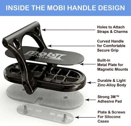 Vista 4 de Soporte de anillo para teléfono con mango de 3 dedos, cómodo y delgado, de metal duradero, ideal para soportes magnéticos de auto 4 en 1 Negro