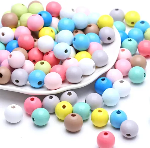 Vista 10 de ToBeIT Cuentas de madera, 300 cuentas de madera redondas de tres colores doradas, plateadas, blancas para manualidades, fabricación de joyas