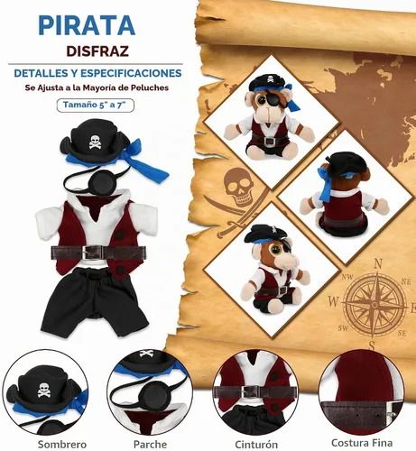 Vista 2 de DolliBu Disfraz de pirata para animales de peluche, pequeño para felpa de 5