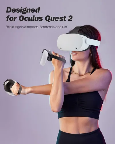 Vista 2 de SUPERUS Funda de agarre para controlador Oculus Quest 2, textura antideslizante, accesorios de realidad virtual compatibles con Meta Quest 2, funda