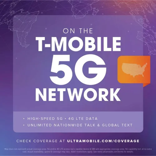 Vista 2 de $49/mes. Plan telefónico prepago Ultra Mobile con llamadas, mensajes de texto y datos ilimitados durante 1 mes (kit de tarjeta SIM 3 en 1)