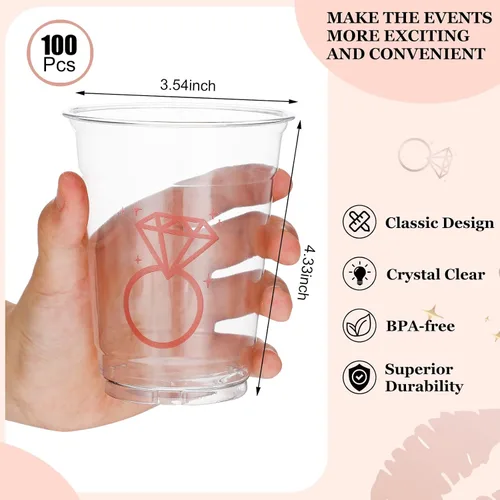 Vista 2 de meekoo 100 tazas de decoración de despedida de soltera, tazas de plástico desechables para despedida de soltera a granel para el último brindis