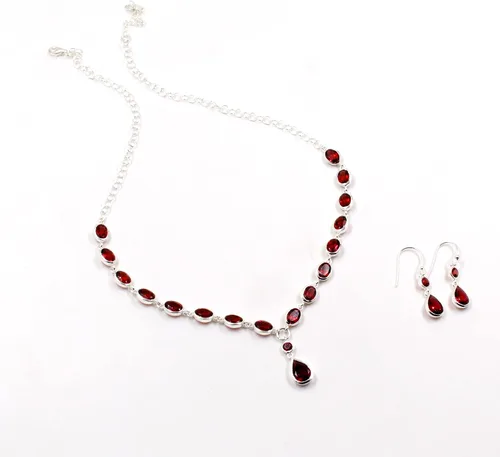 Vista 6 de Collar de granate de diseñador, conjunto de joyas de granate, collar de granate facetado, joyería de granate, pendiente de regalo para mujer
