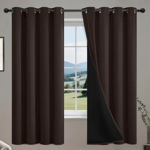 Vista 25 de COSVIYA Cortinas opacas 100% beige Biscotti para dormitorio, juego de 2 paneles de 63 pulgadas de largo, bloqueo de luz completa, aislamiento