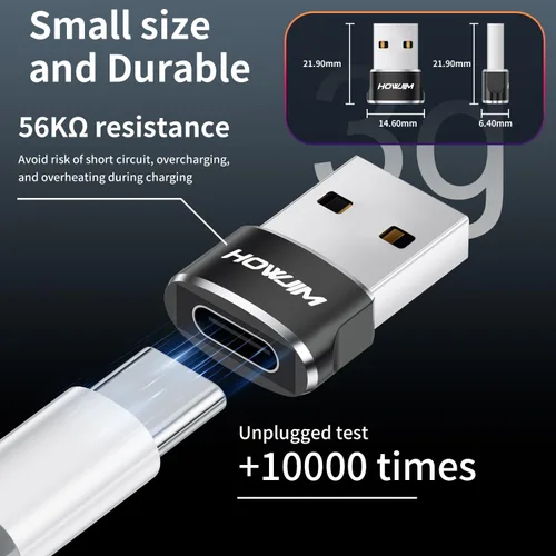 Vista 4 de Paquete de 2 adaptadores USB a USB C, USB 2.0 de carga rápida de transferencia de datos de 480 Mbps, adaptador OTG hembra tipo C a USB 2.0 macho