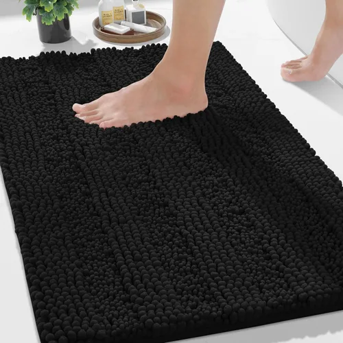 Vista 72 de Yimobra Tapetes de baño lavables, de chenilla súper suave y absorbente, para suelo y alfombra, de secado rápido, antideslizante, para bañera y Beige