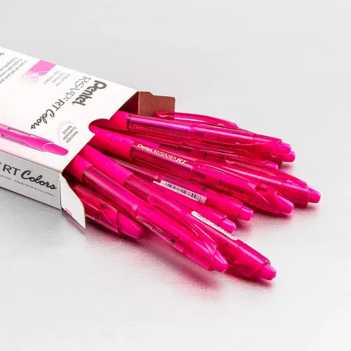 Vista 4 de Pentel RSVP RT Colors - Bolígrafo retráctil (1.0mm) trazo medio, color rosa, barril, tinta rosa, caja de 12 (BK93CRP-P)