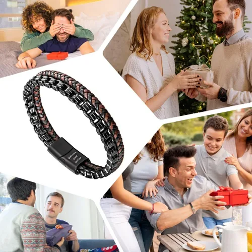 Vista 7 de murtoo Pulsera de cuero y acero, cadena de acero inoxidable y pulseras de cuero para hombre, Sin gemas.