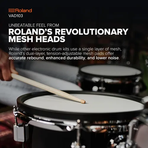 Vista 6 de Roland VAD103 V-Drums Kit de batería de diseño acústico electrónico de 4 piezas con carcasas de poca profundidad Shallow Wood Shells, Double-Ply