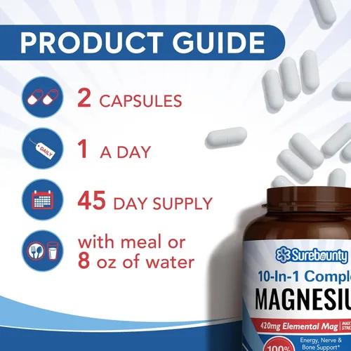 Vista 5 de Complejo de magnesio, fórmula 10 en 1, 420 mg Elemental Mag por porción, glicinato de magnesio, malato, citrato, alta absorción, hueso y relajación