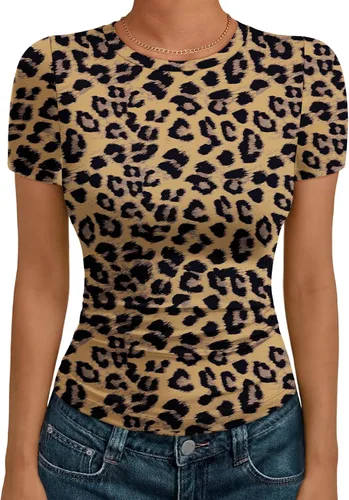 Vista 9 de AUTOMET - Camisetas básicas de manga corta para mujer, para verano, entrenamiento o gimnasio, con cuello redondo, ropa moderna estilo Y2K