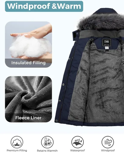 Vista 4 de ZSHOW Abrigo de invierno para niña, resistente al agua, parka larga, cálida y acolchada
