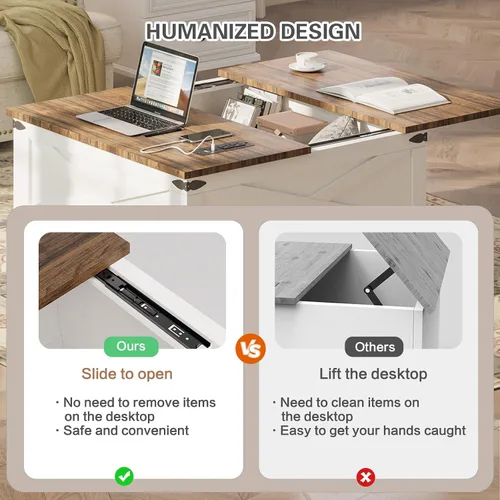 Vista 5 de BROTTAR - Mesa de centro con superficie elevable y almacenamiento, mesa cuadrada para sala de estar con puertos de carga, mesa de comedor