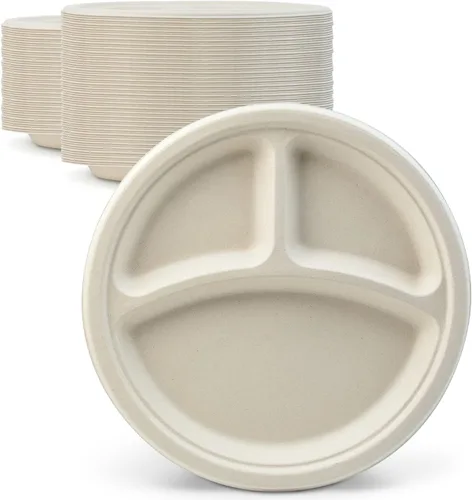 Vista 9 de Green Earth, Platos compostables de 10 pulgadas, 125 unidades, fibras de bambú naturales, vajilla diaria – Biodegradable, desechable, forma ovalada