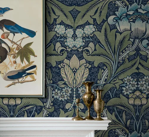 Vista 6 de NextWall Acanthus Papel pintado floral de pelar y pegar (denim y salvia)
