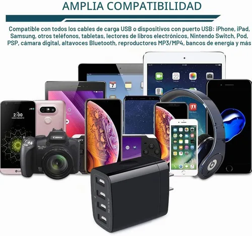Vista 6 de Cargador de pared, adaptador de cargador USB, estación de carga rápida AILKIN 4.8A, 4 puertos múltiples, bloque de base de alimentación, enchufe