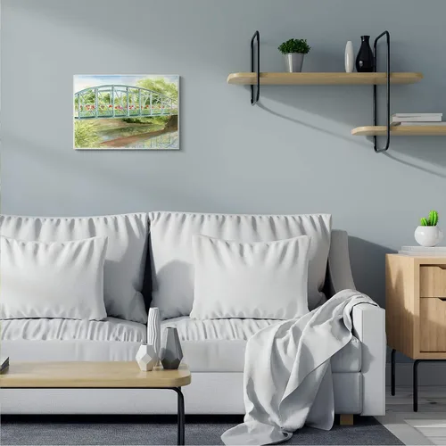 Vista 2 de Stupell Industries Placa de pared con diseño floral de puente sobre el campo, diseño de Melissa Hyatt LLC, 13 x 19 pulgadas, color verde