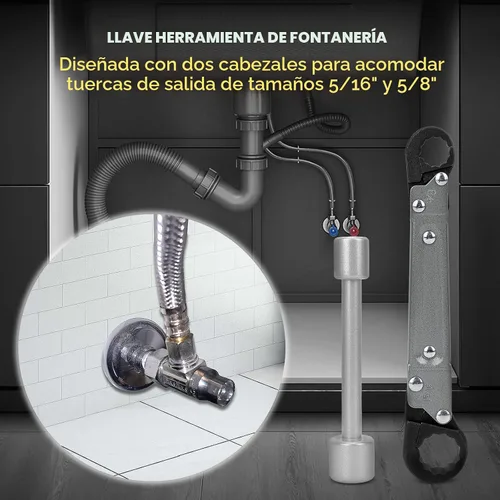 Vista 8 de Holdly Herramientas de fontanería Kit de llave de parada angular, llave ajustable, herramientas profesionales de fontanero para instalar nuevas