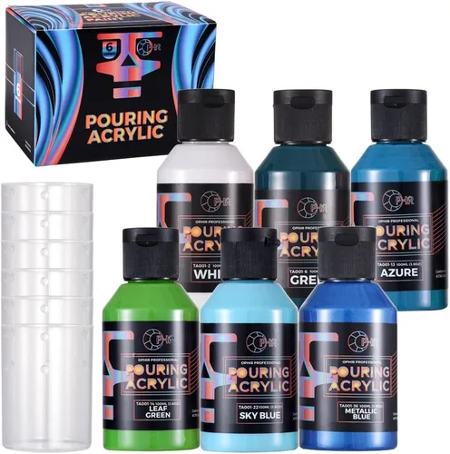 Vista 14 de OPHIR Total 22.8OZ Set de Pintura Acrílica para Verter, 3 Suministros de Pintura Acrílica Premezclada para Verter en Negro y 3 en Blanco, para Juego