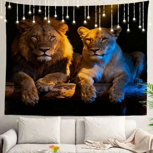 Vista 33 de Shrahala Brown Golden Tapestry, Lion Wall Hanging Hd Print Polyester Backdrop For Dorm Room Bedroom 30 X 40 In