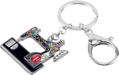 Vista 2 de BONSNY Llaveros de metal esmaltado novedosos para máquina de coser para mujeres y niñas regalo de automóvil bolso anillos dijes