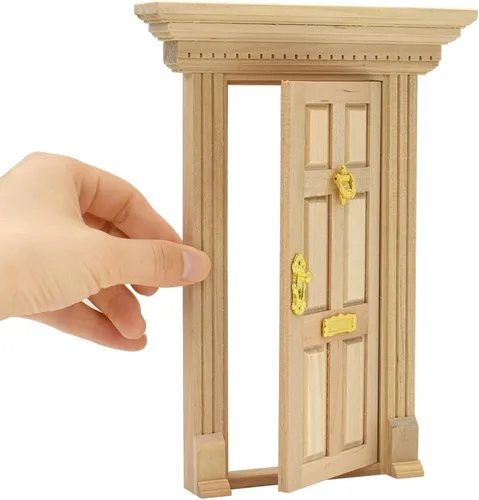 Vista 13 de Puerta de casa de muñecas iLAND a escala 1:12, accesorios de casa de muñecas de puerta en miniatura con patrón tallado y paneles de celosía 3D que
