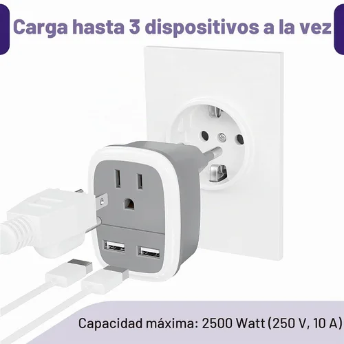 Vista 4 de Adaptador de viaje europeo Bates con USB - Adaptador de enchufe de EE. UU. a Europa para viajes