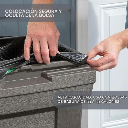 Vista 5 de Step2 Lakewood - Contenedor de basura – Cedro oscuro – Contenedor de basura para interiores y exteriores – Recipiente de basura de gran capacidad