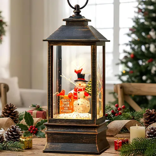 Vista 13 de Globos de Nieve de Navidad, Farol de Agua de Navidad con Carruaje e Iglesia Azul, Música y Temporizador de 6 Horas, Faroles Iluminados con Cable
