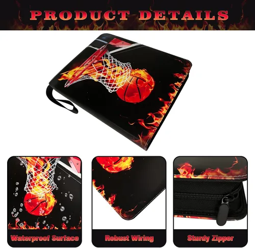 Vista 4 de Carpeta de tarjetas de baloncesto con mangas, 900 bolsillos para tarjetas intercambiables, 9 bolsillos con 50 fundas extraíbles con cremallera