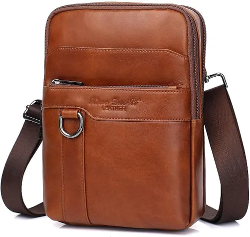 Vista 6 de Bolso de hombro pequeño de cuero para hombres y mujeres para viajes al aire libre negocios