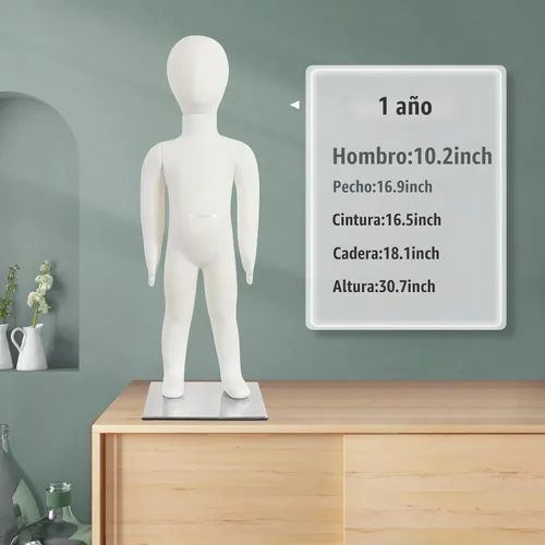 Vista 7 de Maniquí infantil de espuma flexible de cuerpo completo con cabeza extraíble, 1 año de edad, color beige