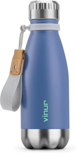 Vista 15 de VINUR Botella de agua para niños, 9 onzas, acero inoxidable, doble pared, aislada al vacío, botella de agua para la escuela, frasco en forma de cola