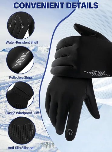Vista 4 de Guantes de invierno para hombre y mujer, guantes térmicos resistentes al viento, para pantalla táctil, unisex, cálidos, antideslizantes, forrados