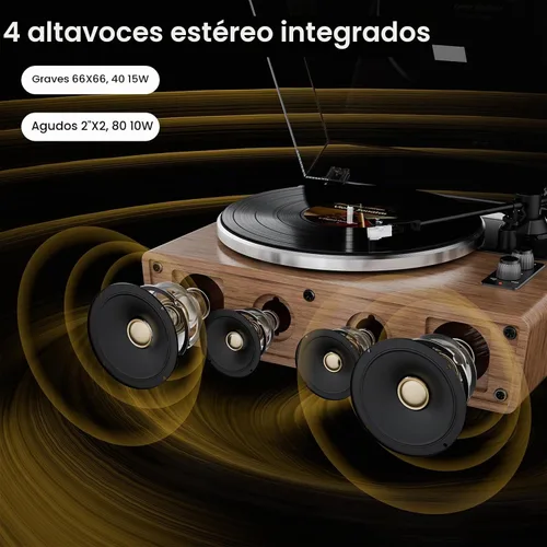 Vista 3 de Reproductor de discos de vinilo con altavoces, tocadiscos Bluetooth, AT HP02-Classic