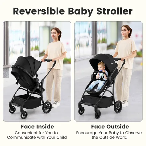 Vista 2 de INFANS Cochecito de bebé 2 en 1, cochecito convertible con moisés, asiento reversible, respaldo ajustable, plegable con una mano, cochecito compacto
