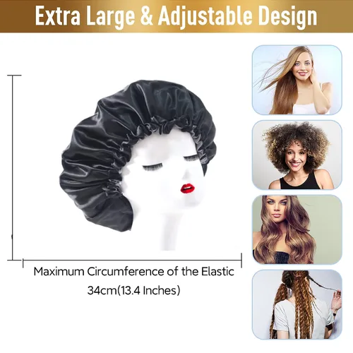 Vista 4 de Gorros de ducha para mujer, extra grande, ajustable, impermeable, reutilizable, gorro de ducha para mujeres y niñas, cabello largo y grueso, gorros