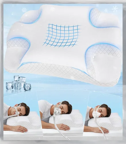 Vista 8 de Almohada CPAP para personas que duermen de lado y espalda – Almohada cervical ajustable de espuma viscoelástica para apoyo del cuello y un mejor