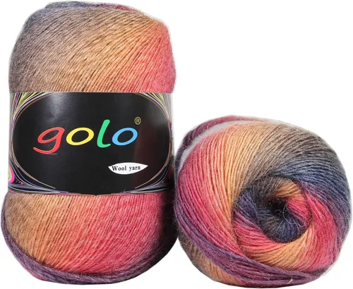 Vista 9 de Hilo de lana golo para tejer 200 yardas, hilo Cachemire multicolor arcoíris