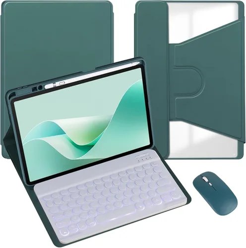 Vista 8 de Funda para tableta Samsung Galaxy Tab A8 de 10.5 pulgadas, teclado redondo inalámbrico desmontable Bluetooth, cubierta trasera transparente