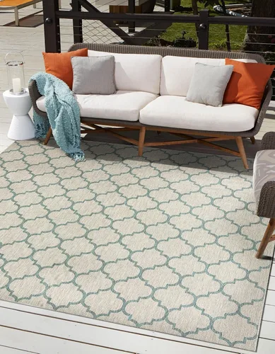 Vista 57 de Unique Loom Outdoor Trellis Collection Alfombra de Área (5' 1" x 8' Oval, Aguamarina/Gris)